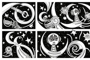 Moon shooting through gemini wiht stars tattoo idea