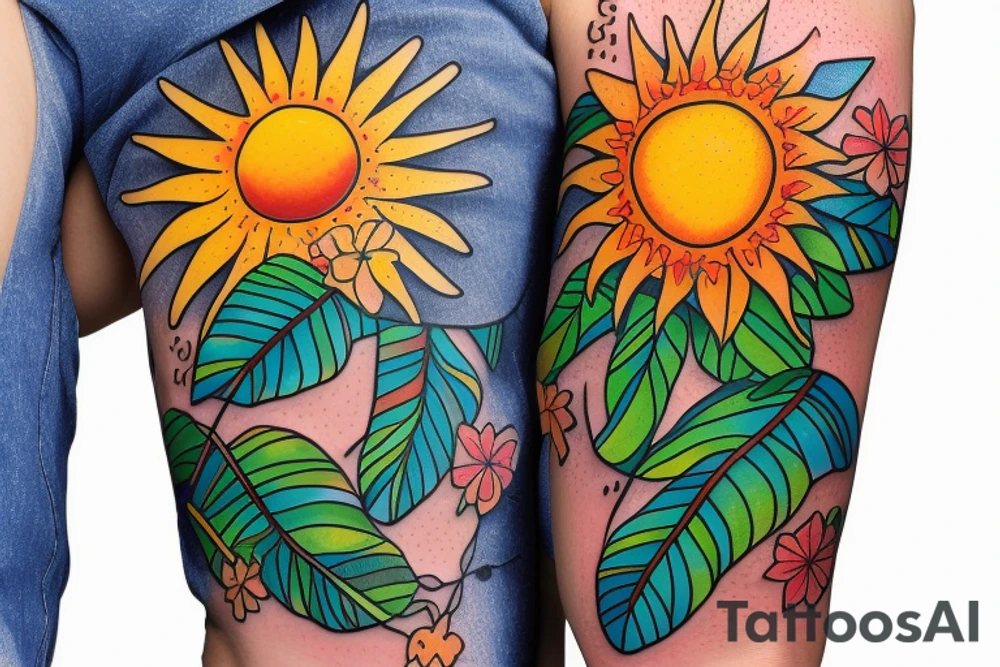 Puerto Rico flowers with Sun and a tree off Life tattoo idea