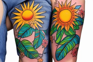 Puerto Rico flowers with Sun and a tree off Life tattoo idea