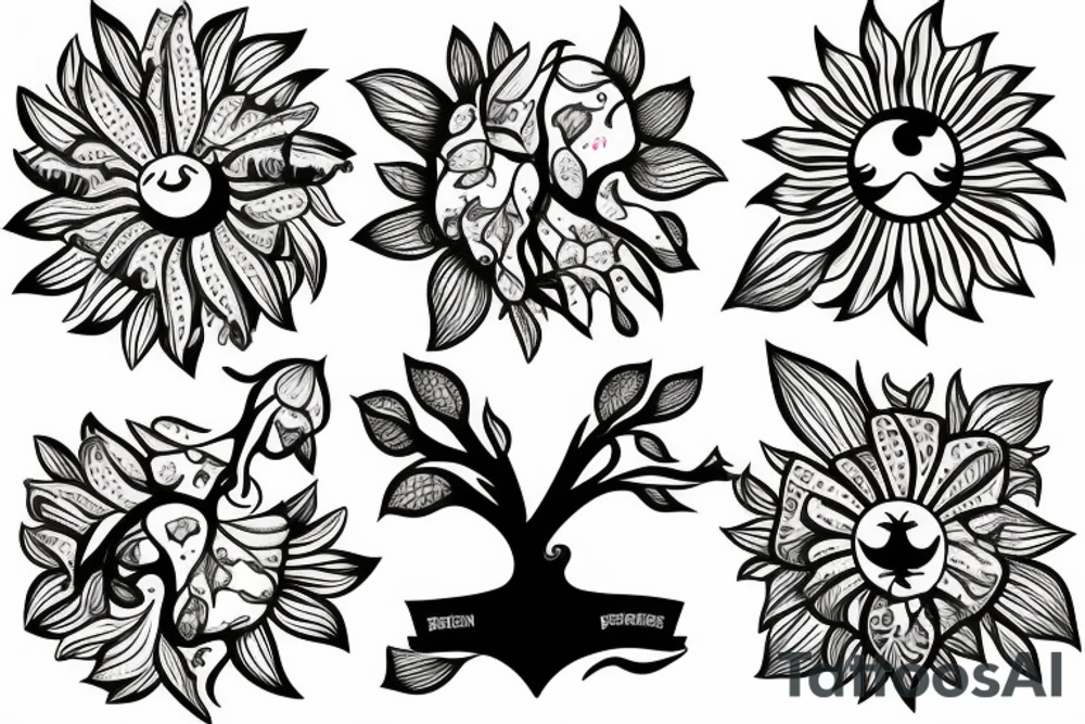 Puerto Rico flowers with Sun and a tree off Life tattoo idea