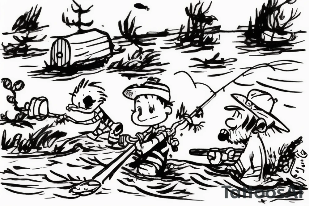 Calvin and Hobbes fishing tattoo idea