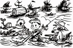 Calvin and Hobbes fishing tattoo idea