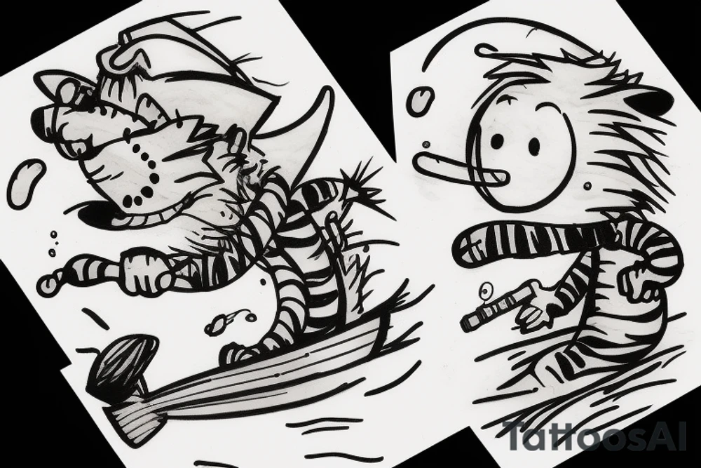 Calvin and Hobbes fishing tattoo idea