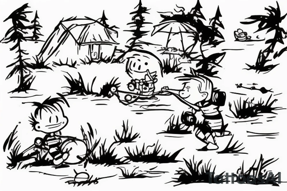 Football fishing nature Calvin and hobbes tattoo idea