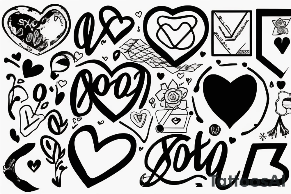 heart with “xoxo” running through it tattoo idea