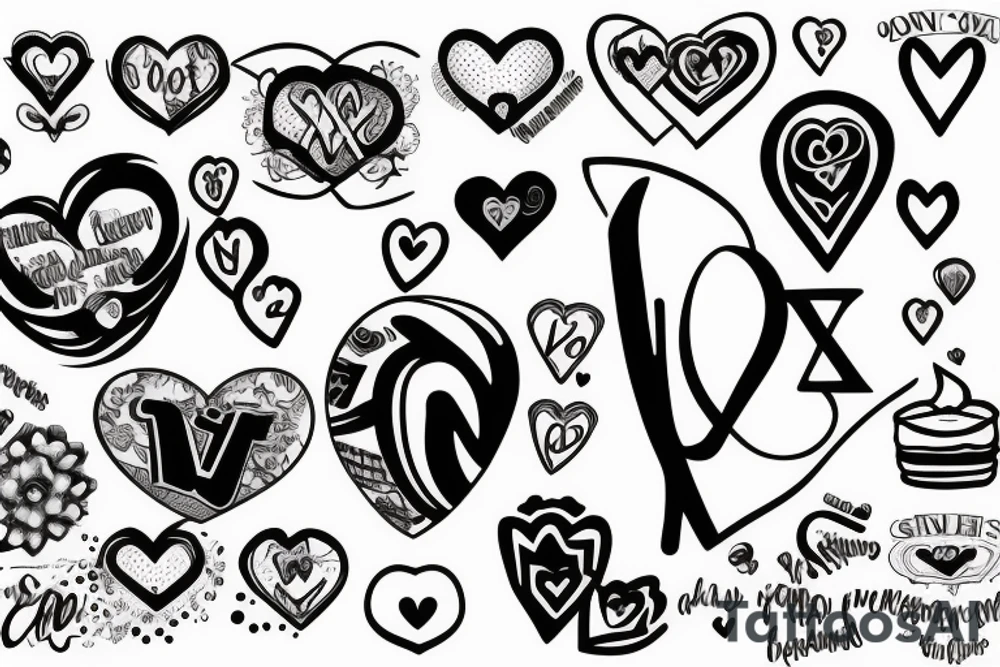 heart with “xoxo” running through it tattoo idea