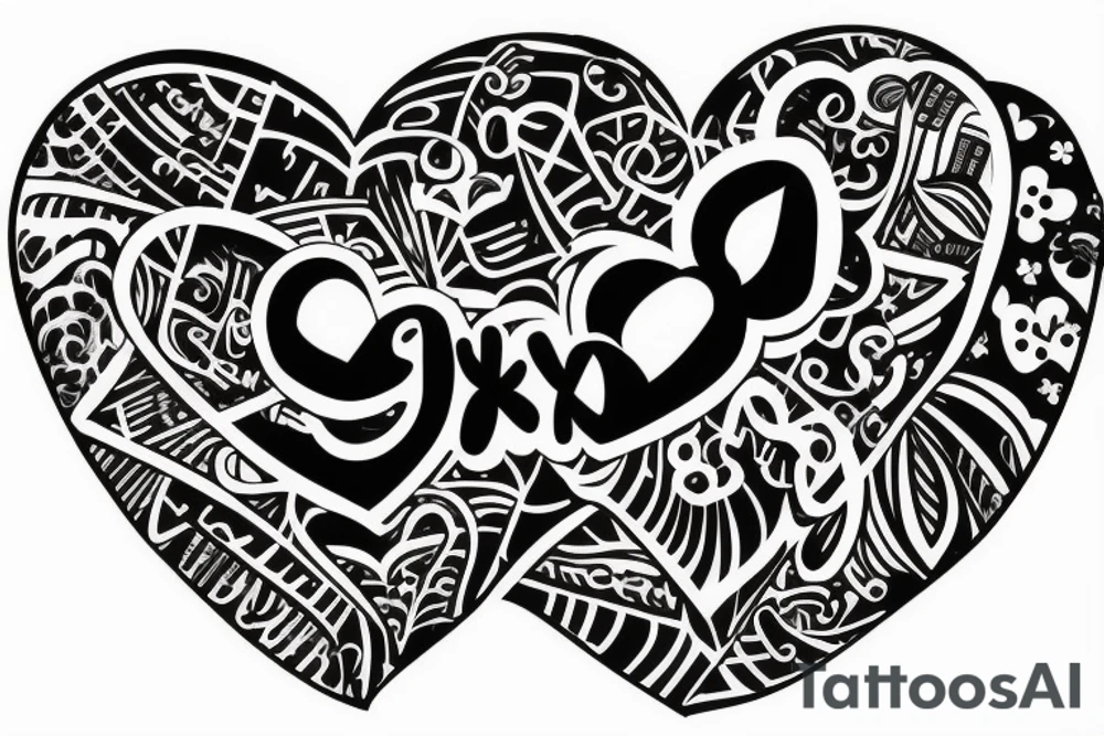 heart with “xoxo” running through it tattoo idea