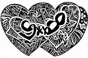 heart with “xoxo” running through it tattoo idea