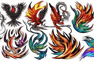 Phoenix from the ashes with the 4 elements on the right flank side on my back tattoo idea