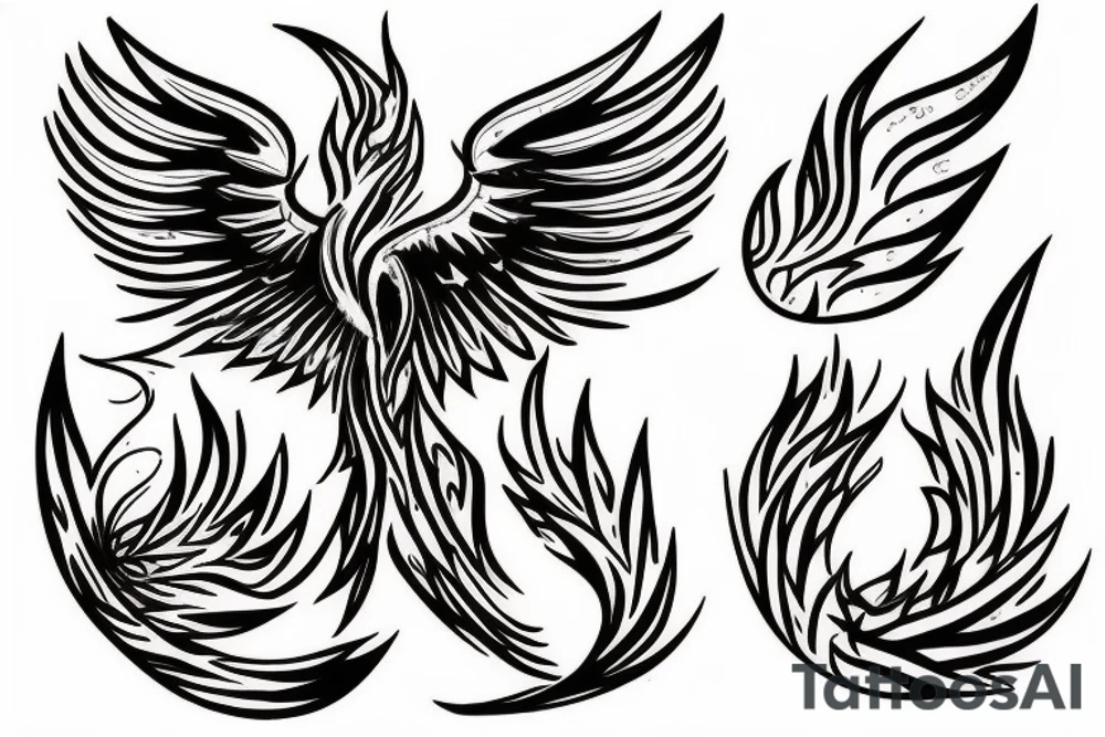Phoenix from the ashes with the 4 elements on the right flank side on my back tattoo idea