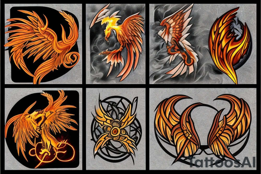 Phoenix from the ashes with the 4 elements on the right flank side on my back tattoo idea