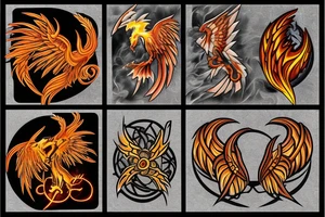 Phoenix from the ashes with the 4 elements on the right flank side on my back tattoo idea