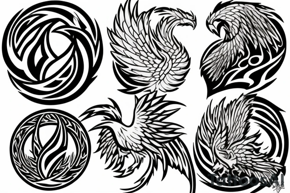 Phoenix from the ashes with the 4 elements on the right flank side on my back tattoo idea