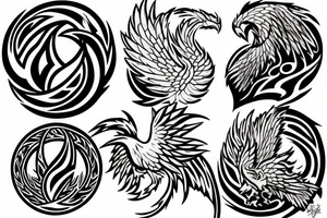 Phoenix from the ashes with the 4 elements on the right flank side on my back tattoo idea
