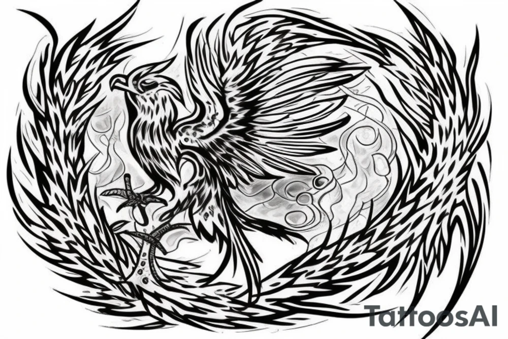 Phoenix from the ashes with the 4 elements on the right flank side on my back tattoo idea