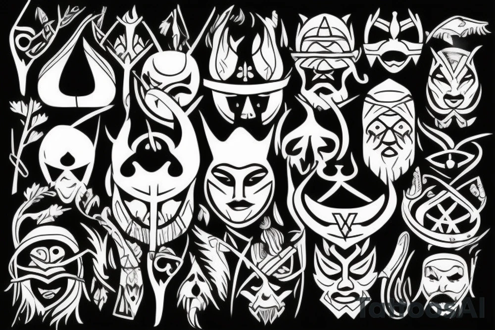 Viking in a forest with a mask on his face tattoo idea