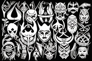 Viking in a forest with a mask on his face tattoo idea