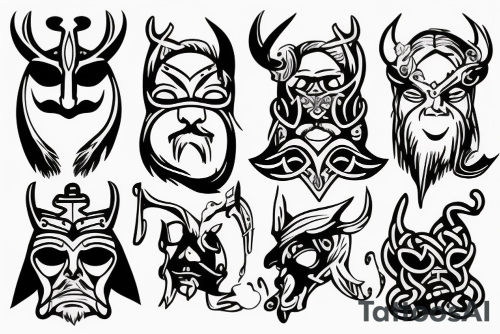 Viking in a forest with a mask on his face tattoo idea