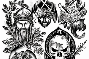 Viking in a forest wearing a masm tattoo idea