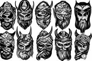 Viking in a forest wearing a mask tattoo idea