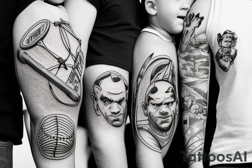 father and 3 sons playing baseball. tattoo idea
