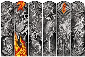 Phoenix from the ashes with the 4 elements on the right flank side on my back tattoo idea