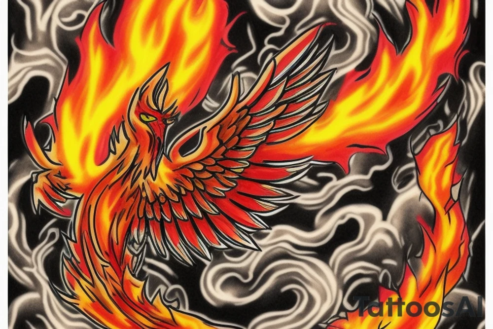 Phoenix from the ashes with the 4 elements on the right flank side on my back tattoo idea