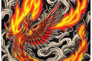 Phoenix from the ashes with the 4 elements on the right flank side on my back tattoo idea