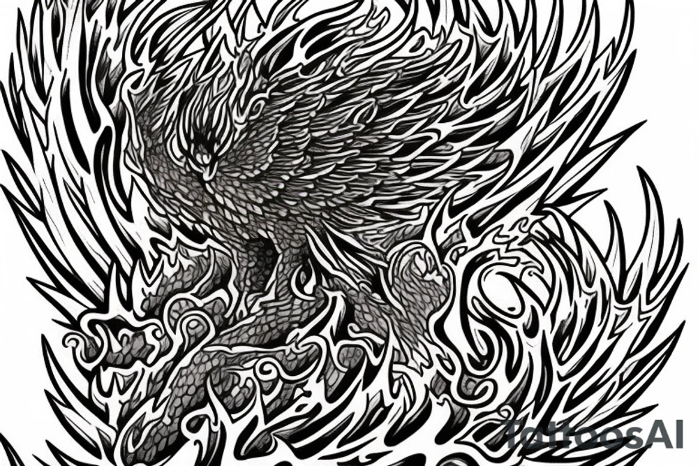 Phoenix from the ashes with the 4 elements on the right flank side on my back tattoo idea