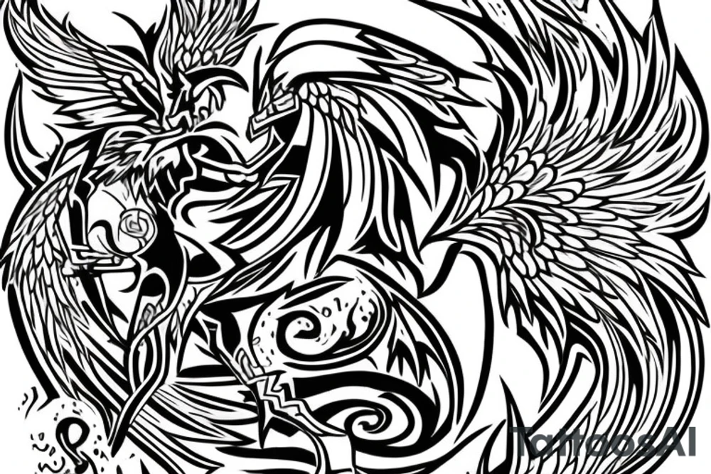 Phoenix from the ashes with the 4 elements on the right flank side on my back tattoo idea