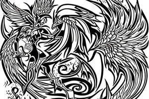 Phoenix from the ashes with the 4 elements on the right flank side on my back tattoo idea
