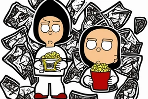 Stewie griffin with an alien head and he is eating from a popcorn bag tattoo idea