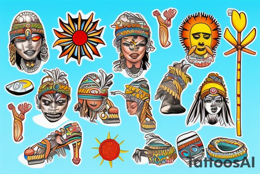 Arawak tribe is standing on a Caribbean Beach with Sunshine for my back tattoo idea