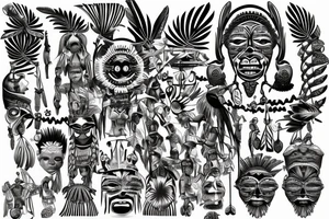 Arawak tribe is standing on a Caribbean Beach with Sunshine for my back tattoo idea