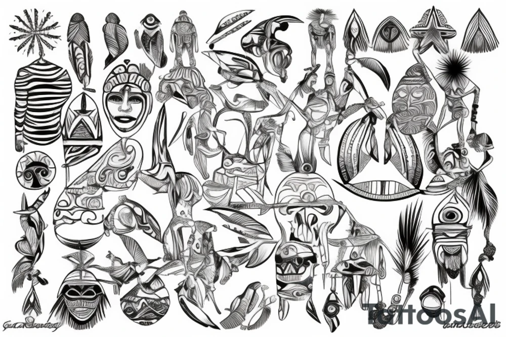 Arawak tribe is standing on a Caribbean Beach with Sunshine for my back tattoo idea