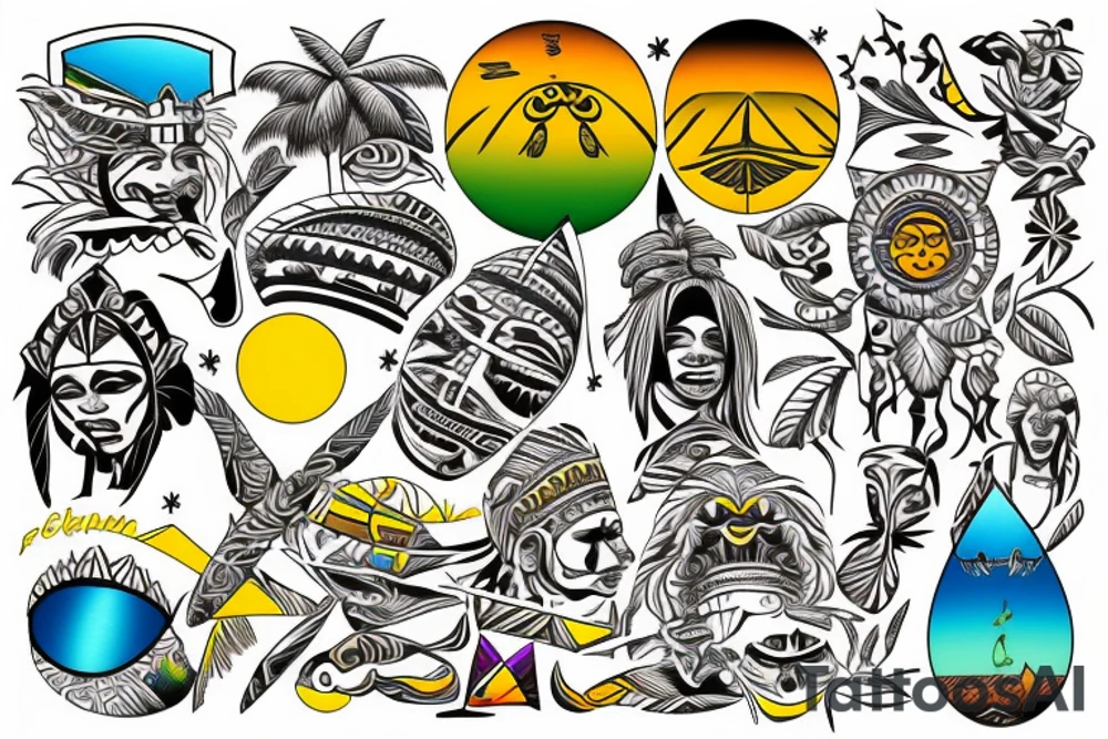 Arawak tribe is standing on a Caribbean Beach with Sunshine for my back tattoo idea
