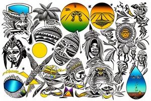 Arawak tribe is standing on a Caribbean Beach with Sunshine for my back tattoo idea