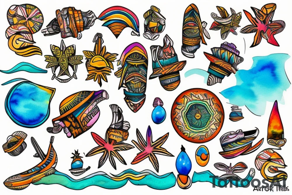Arawak tribe is standing on a Caribbean Beach with Sunshine for my back tattoo idea