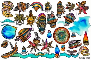 Arawak tribe is standing on a Caribbean Beach with Sunshine for my back tattoo idea