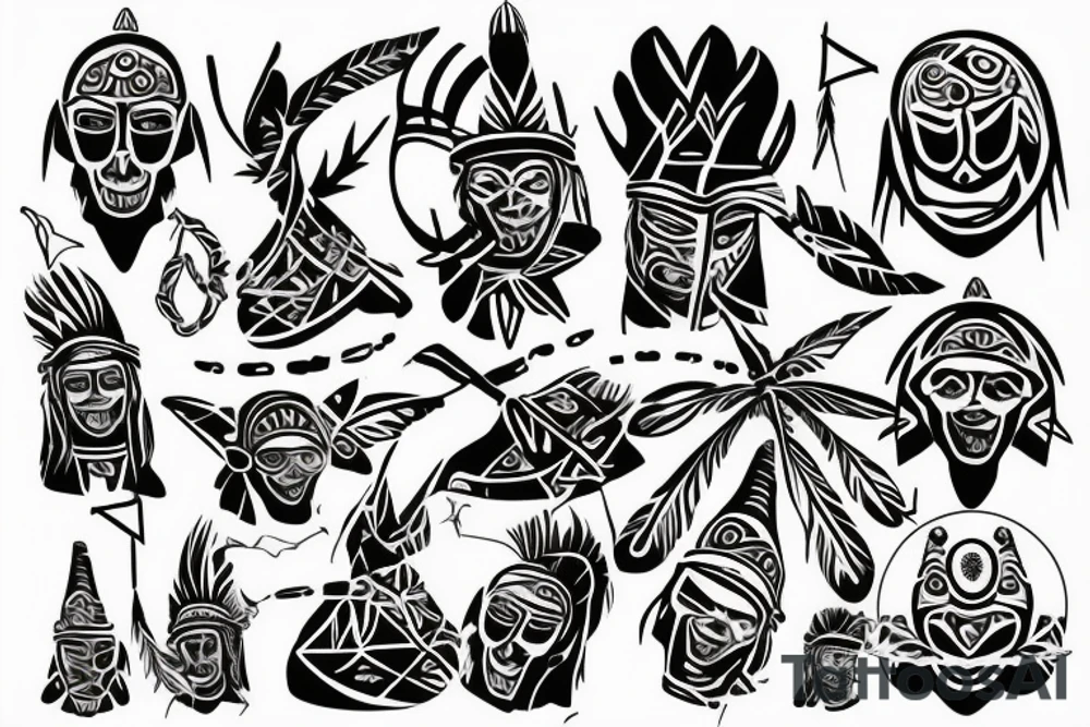 Arawak tribe is standing on a Caribbean Beach with Sunshine for my back tattoo idea
