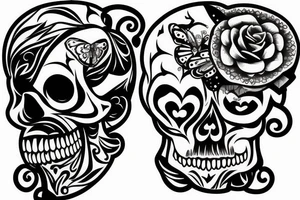 Skull with psychology symbol and butterflies tattoo idea