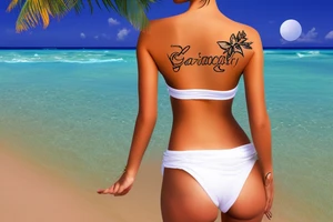 Woman is standing on a Caribbean Beach with Sunshine on my lower back tattoo idea