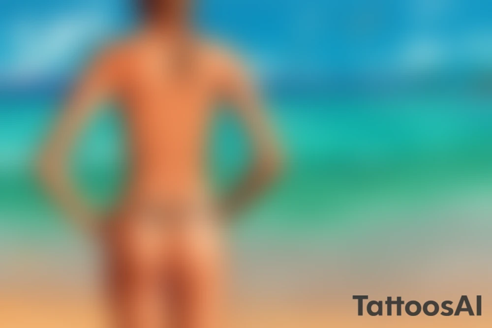 Woman is standing on a Caribbean Beach with Sunshine on my lower back tattoo idea