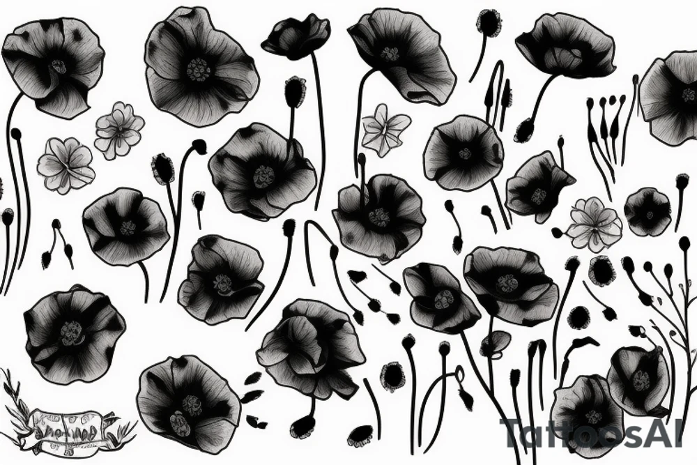 a small bouquet of poppies and cherry blossoms tattoo idea