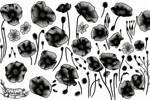 a small bouquet of poppies and cherry blossoms tattoo idea
