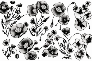a small bouquet of poppies and cherry blossoms tattoo idea