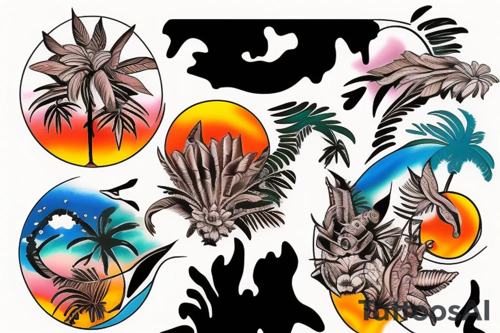 On My only on the middle Spina Lower Back Sunset in the Caribbean more color tattoo idea