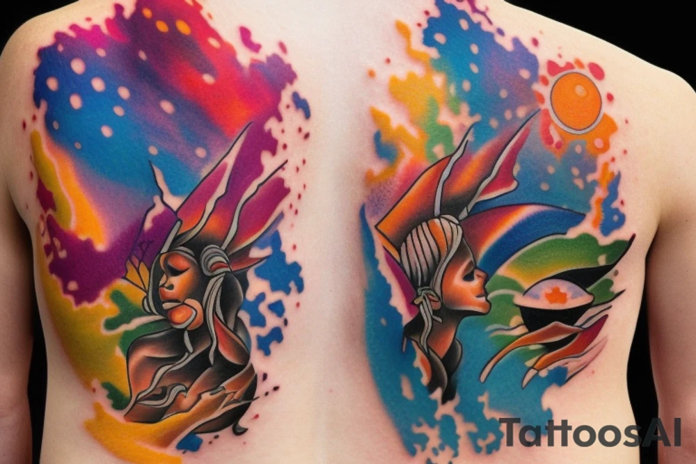 On My only on the middle Spina Lower Back Sunset in the Caribbean more color tattoo idea