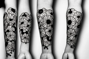 a linework bouquet of poppies and cherry blossoms tattoo idea