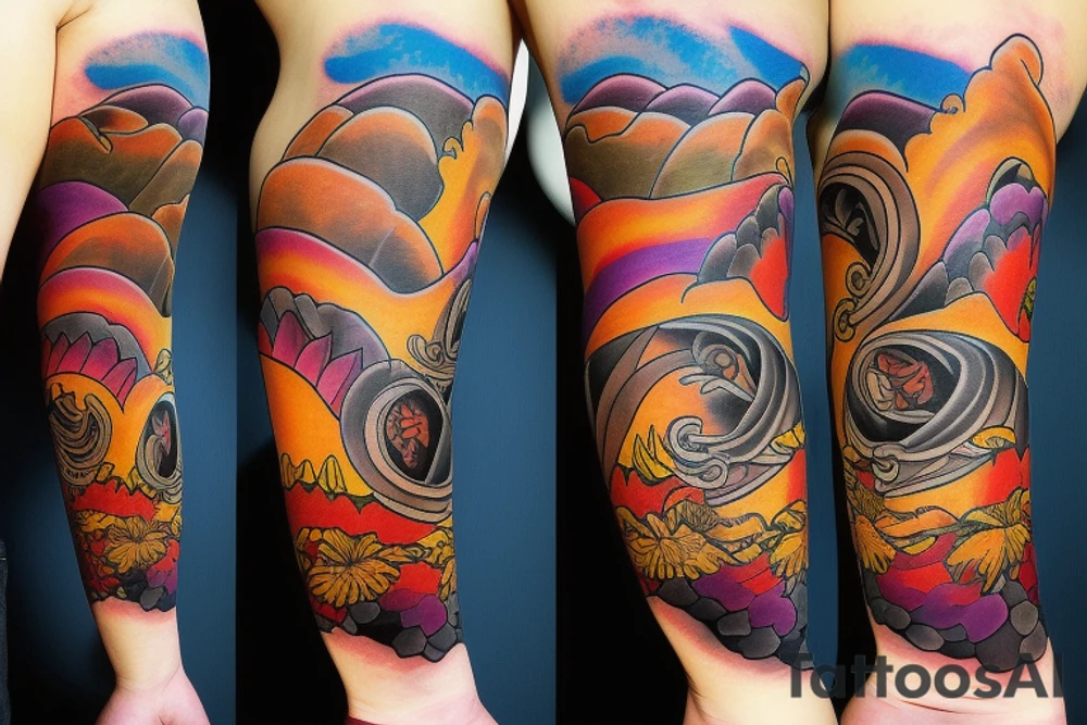 On My sacrum Sunset in the Caribbean tattoo idea